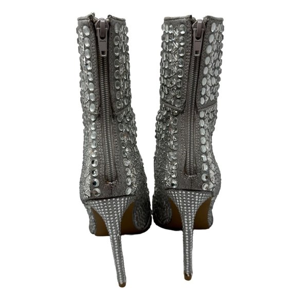 Steve Madden Whole Rhinestone Booties in Silver Stiletto Heel Stud Size 8.5 - Picture 3 of 13